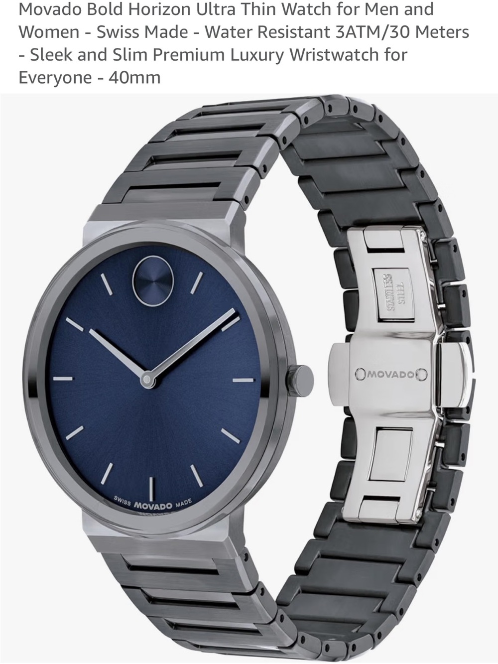 Movado Women's Blue Dial Gunmetal Stainless Steel Bracelet Watch
